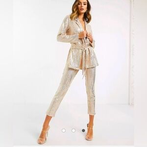 ASOS DESIGN wrap suit in jersey pink sequin